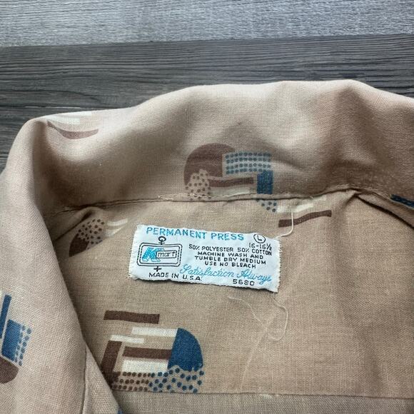 Vintage 70s K-Mart Permanent Press Geometric AOP Mens L 16 Button Up Shirt USA - Picture 4 of 7